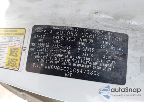 2012 Kia Sedona Lx from USA, damaged, VIN KNDMG4C72C6473803